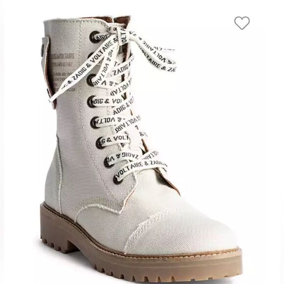 Zadig & Voltaire Joe Canvas military boots in color flash in cream New. 39/8 - Picture 3 of 16